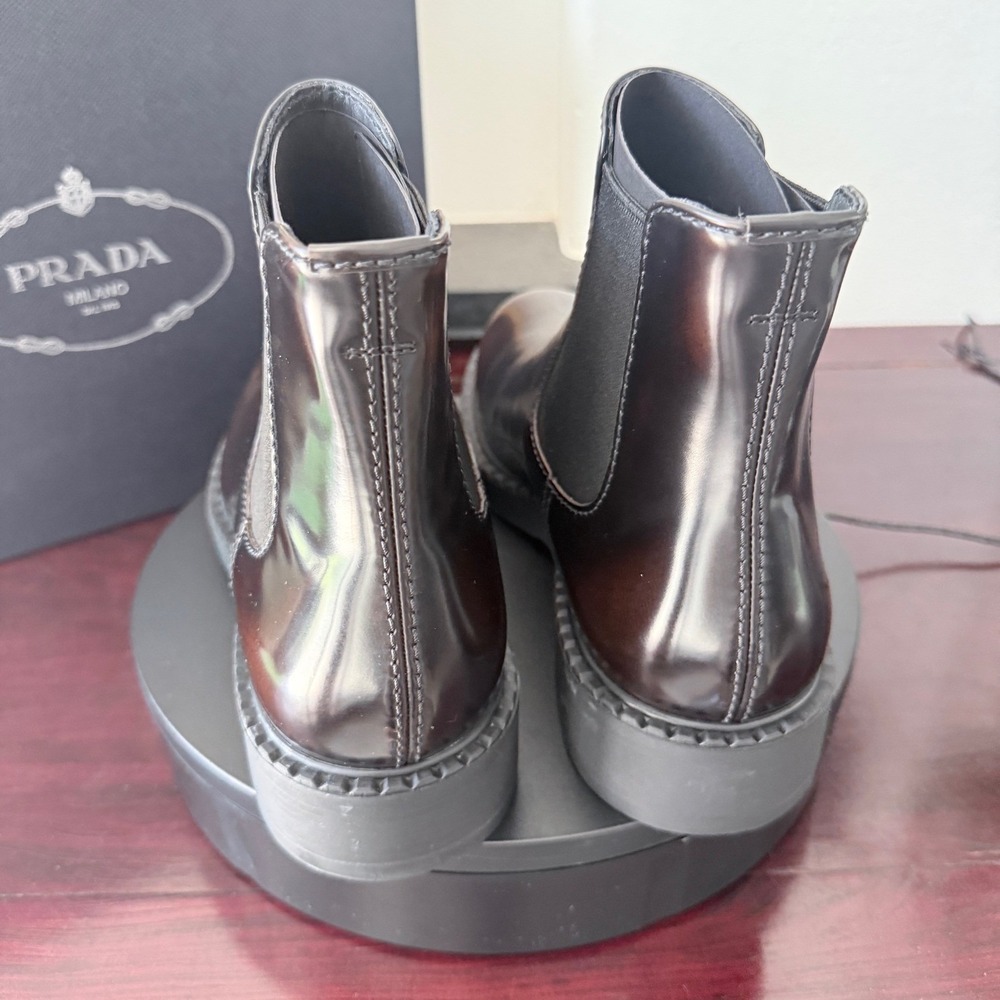 Prada 2TE168 Spazzolato Leather Chelsea Ankle Boots Mens Brown Lug Sole UK8.5 - Picture 5 of 14